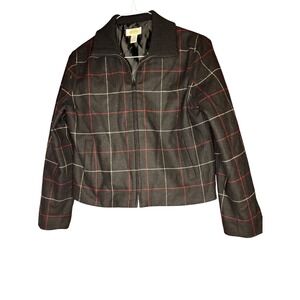 Talbots Wool Blend Plaid Jacket Full Zip Collared Outerwear Career